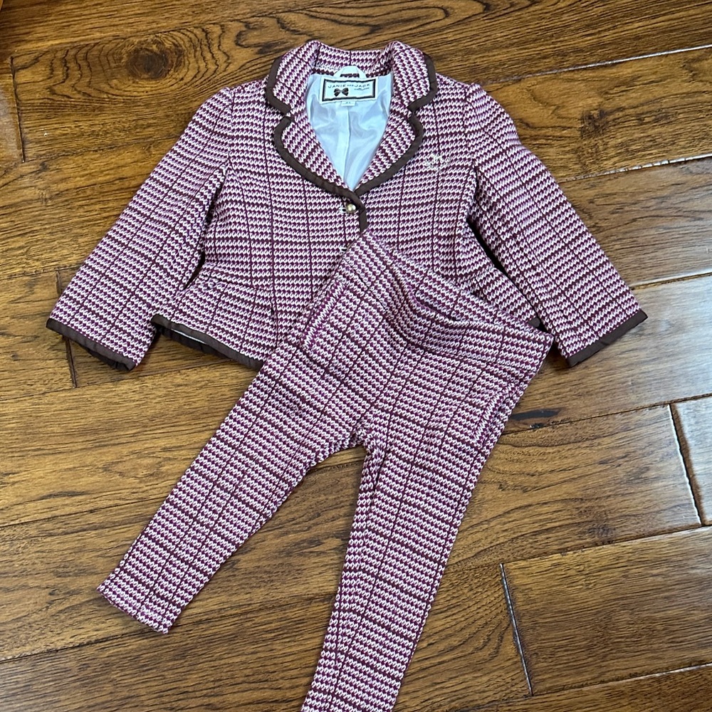 Burgandy, Pink and Brown Houndstooth Blazer and Pants Set
